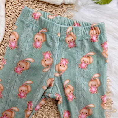 Conj. Casaco de Pelinho Coelhinha com Estrela e Calça em Plush - Off White e Verde